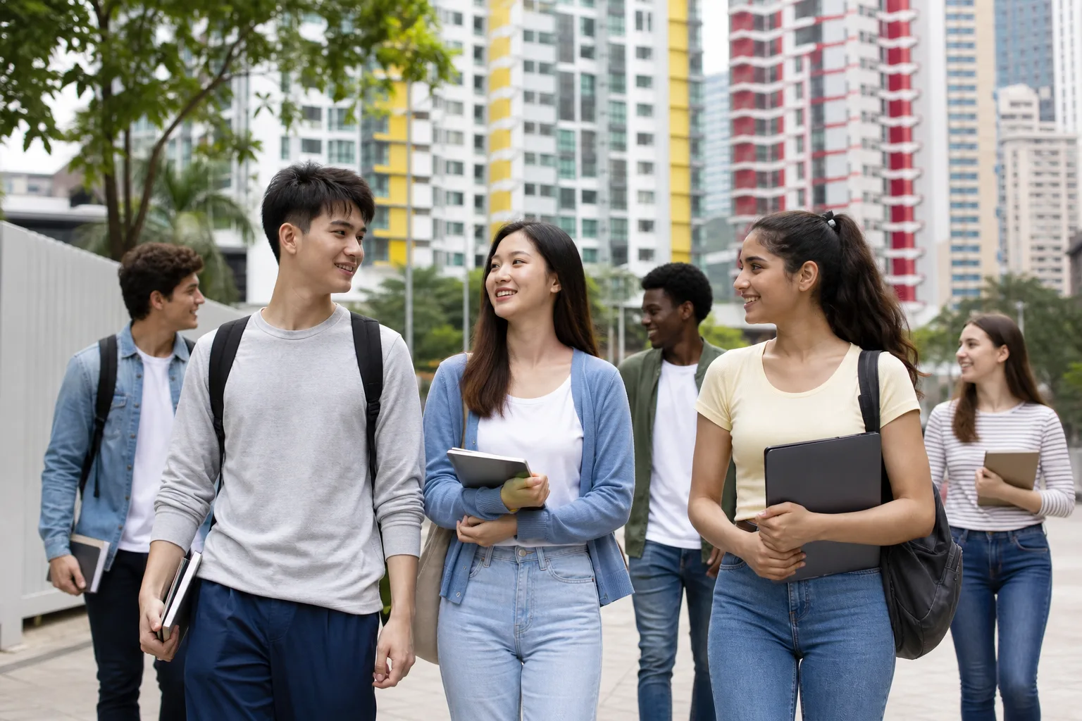 International students walking in Hong Kong