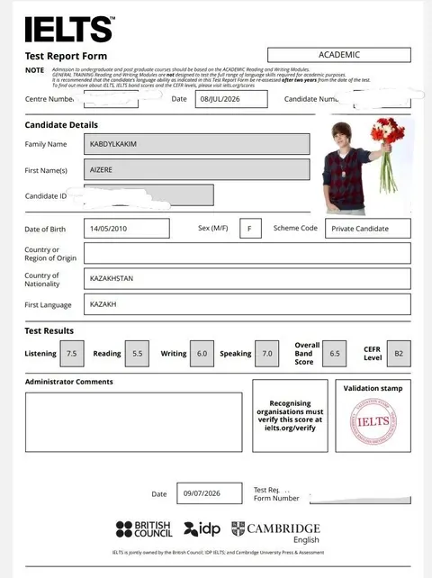 IELTS Test Report Form — Overall 6.5