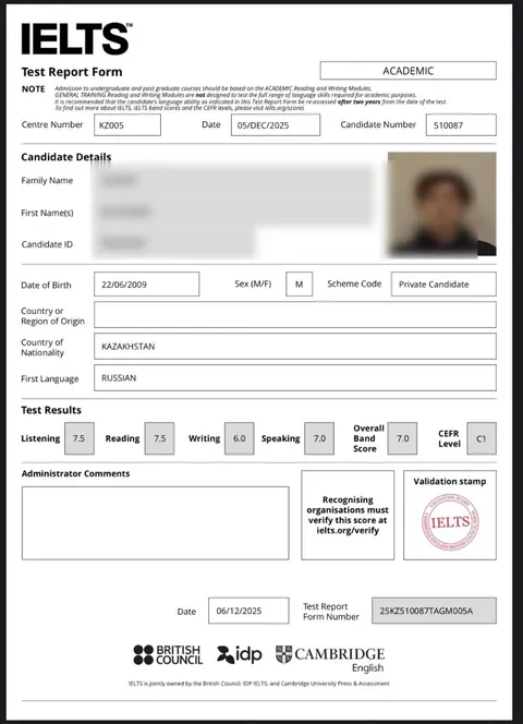 IELTS Test Report Form — Overall 7.0