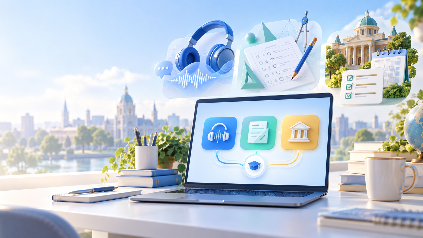 IELTS practice, SAT preparation and university application planning connected in one student workspace