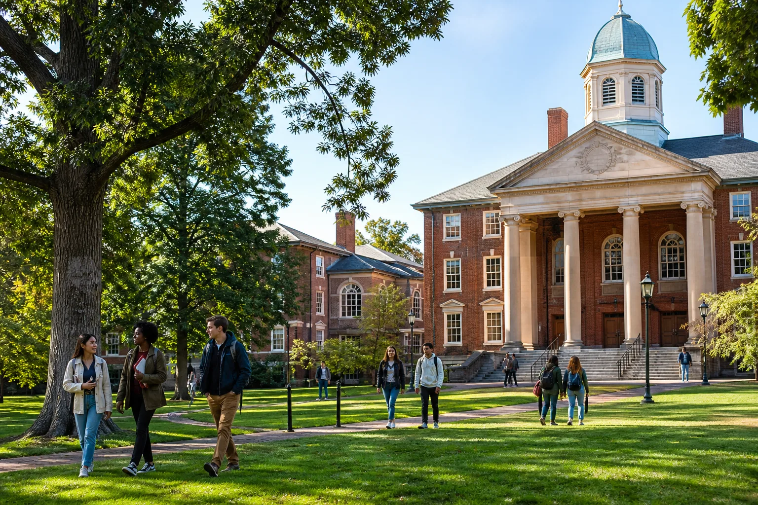 Students walking across a U.S. university campus