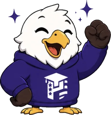 Hack IELTS eagle mascot celebrating progress